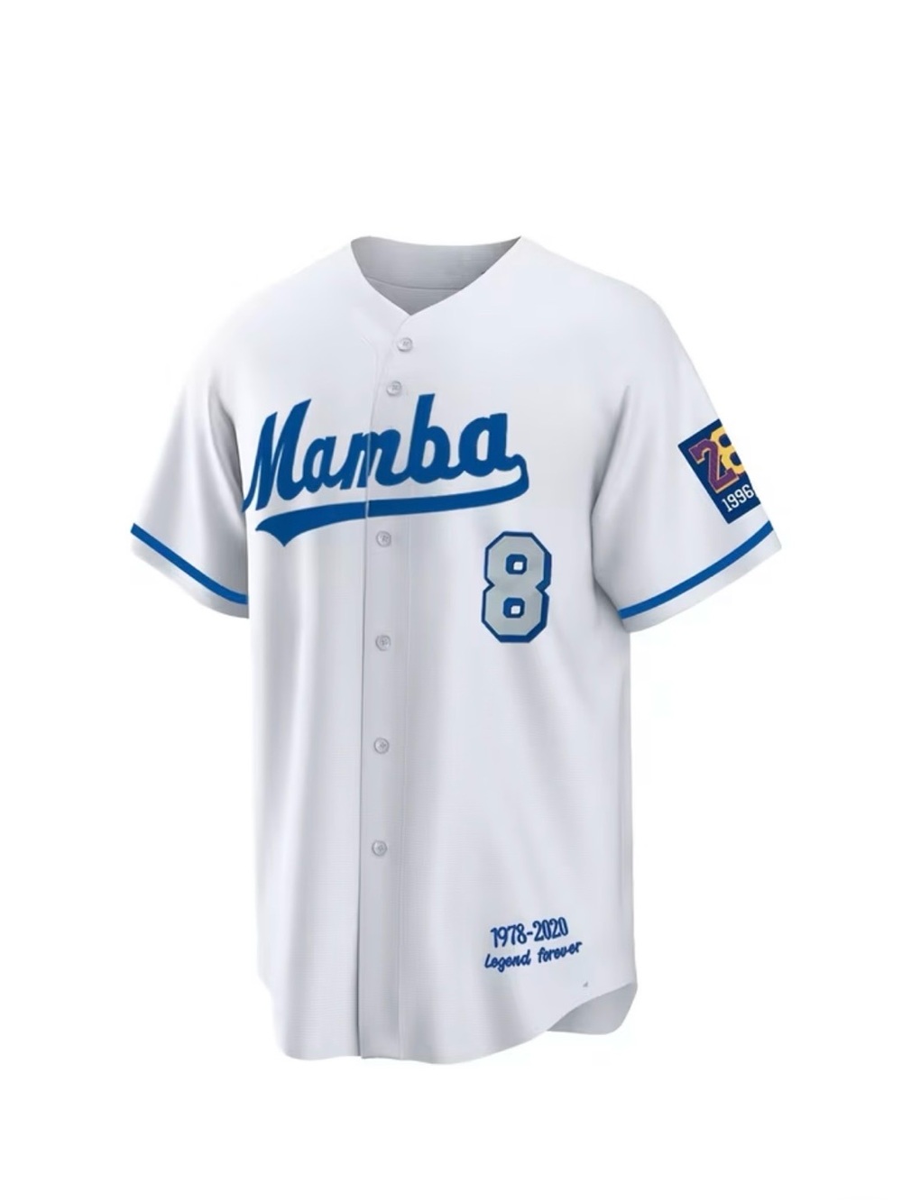 Mamba Number 8 White & Royal Blue Baseball Jersey
